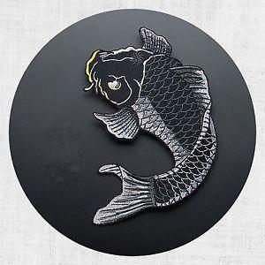 Koi Fish Black and White Logo - 2pcs/1pair Koi Embroidered Patches Iron Sew on Big Cool Fish Black ...