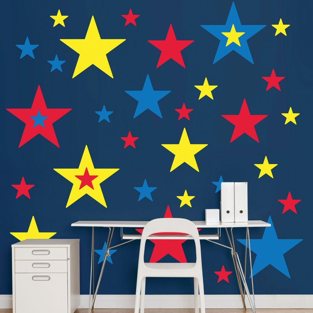 Red Yellow and Blue Star Logo - Red, Yellow And Blue Stars REALBIG Wall Decal