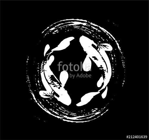 Koi Fish Black and White Logo - Koi fish in black and white background pattern