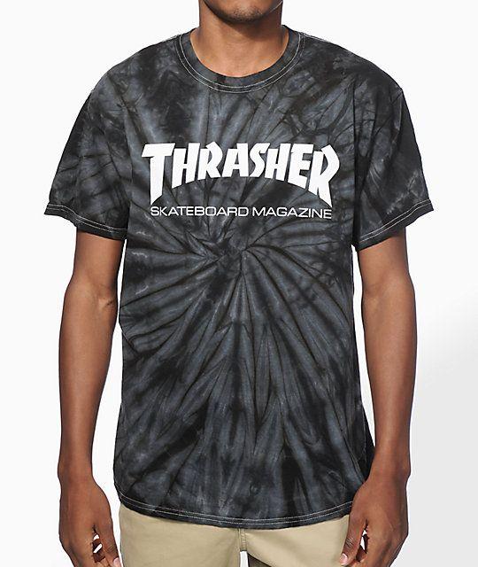 Black and White Tye Die Thrasher Logo - Thrasher Skate Mag Spider Dye T Shirt
