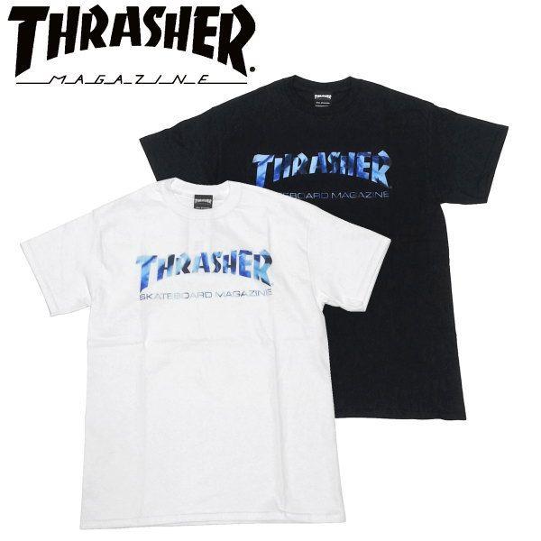 Black and White Tye Die Thrasher Logo - fatmoes: THRASHER (Thrasher) T shirts tie dye style logo print blue