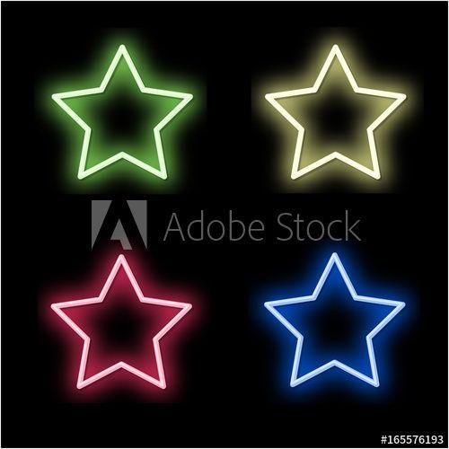 Red Yellow and Blue Star Logo - Set 4 neon signs of the star. Red, yellow, blue and green neon star ...