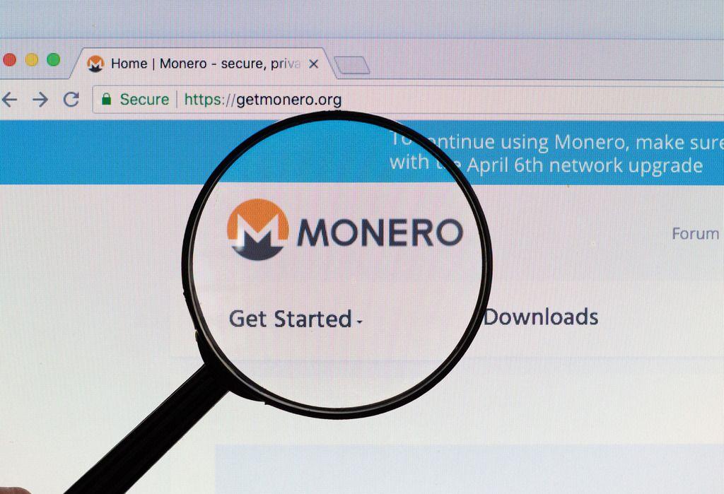 Monero Logo - Monero logo on a computer screen with a magnifying glass