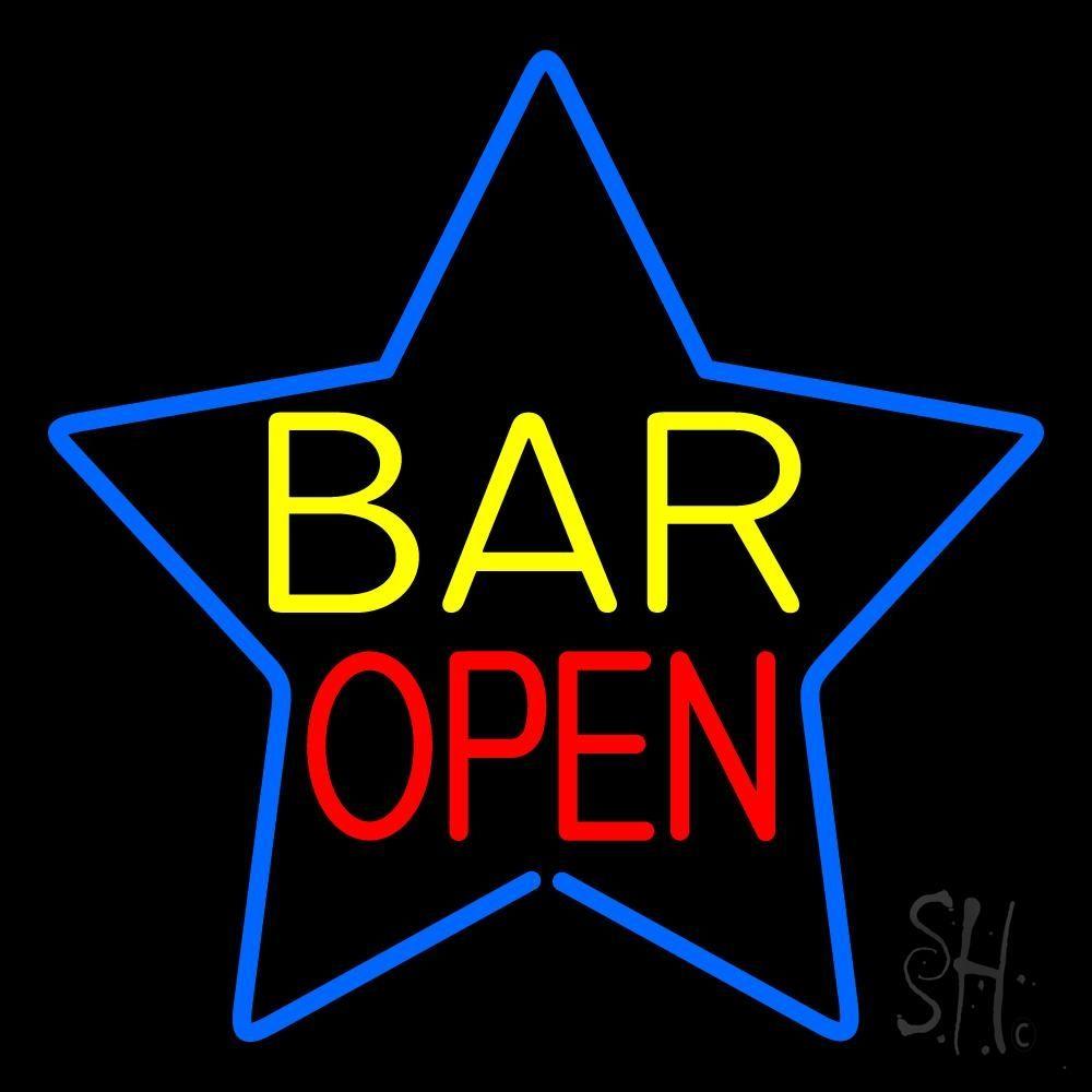 Red Yellow and Blue Star Logo - Yellow Bar Open Inside Blue Star Neon Sign | Bar Open Neon Signs ...