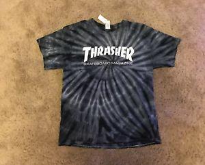Black and White Tye Die Thrasher Logo - Thrasher Skateboard Magazine Mens Size L Tie Dye Blue Teal White