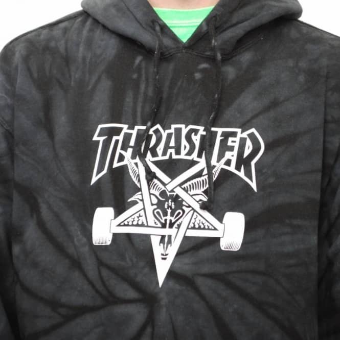 Black and White Tye Die Thrasher Logo - Thrasher Spider Skategoat Tie-Dye Hoodie - Black/Grey - Hooded Tops ...