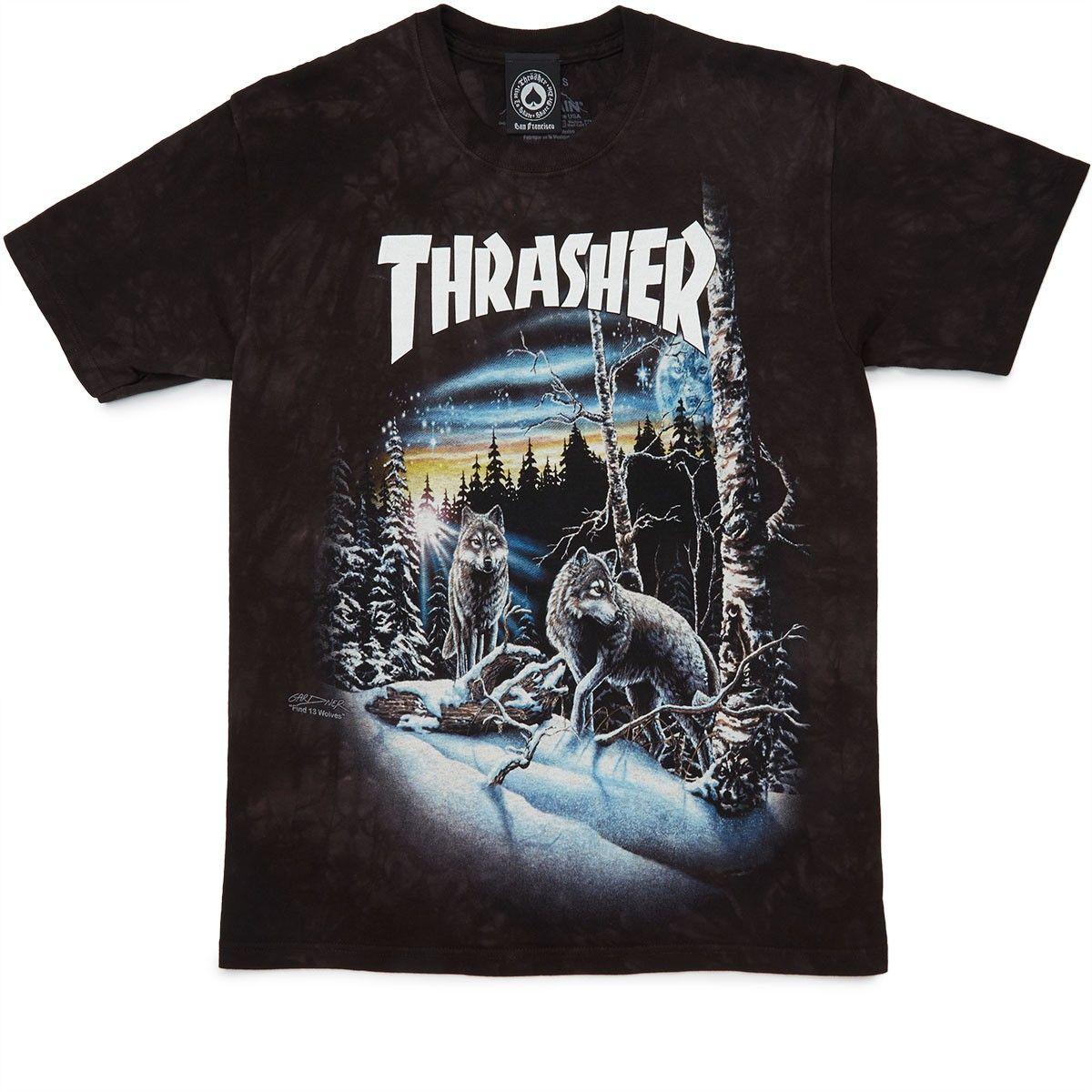 Black and White Tye Die Thrasher Logo - Thrasher 13 Wolves T-Shirt - Black Tie-Dye