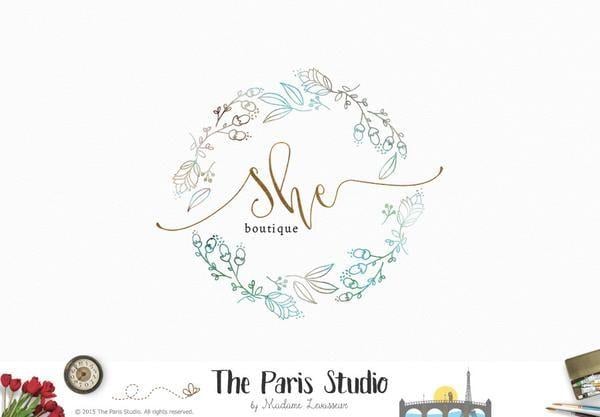 Wreath Logo - Hand Drawn Style Watercolor Floral Wreath Logo Design by The Paris ...