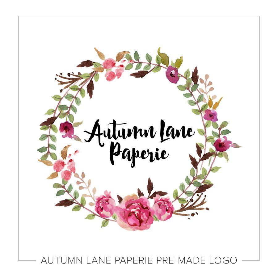 Floral Wreath Logo - Pink Watercolor Floral Wreath Logo - Autumn Lane Paperie