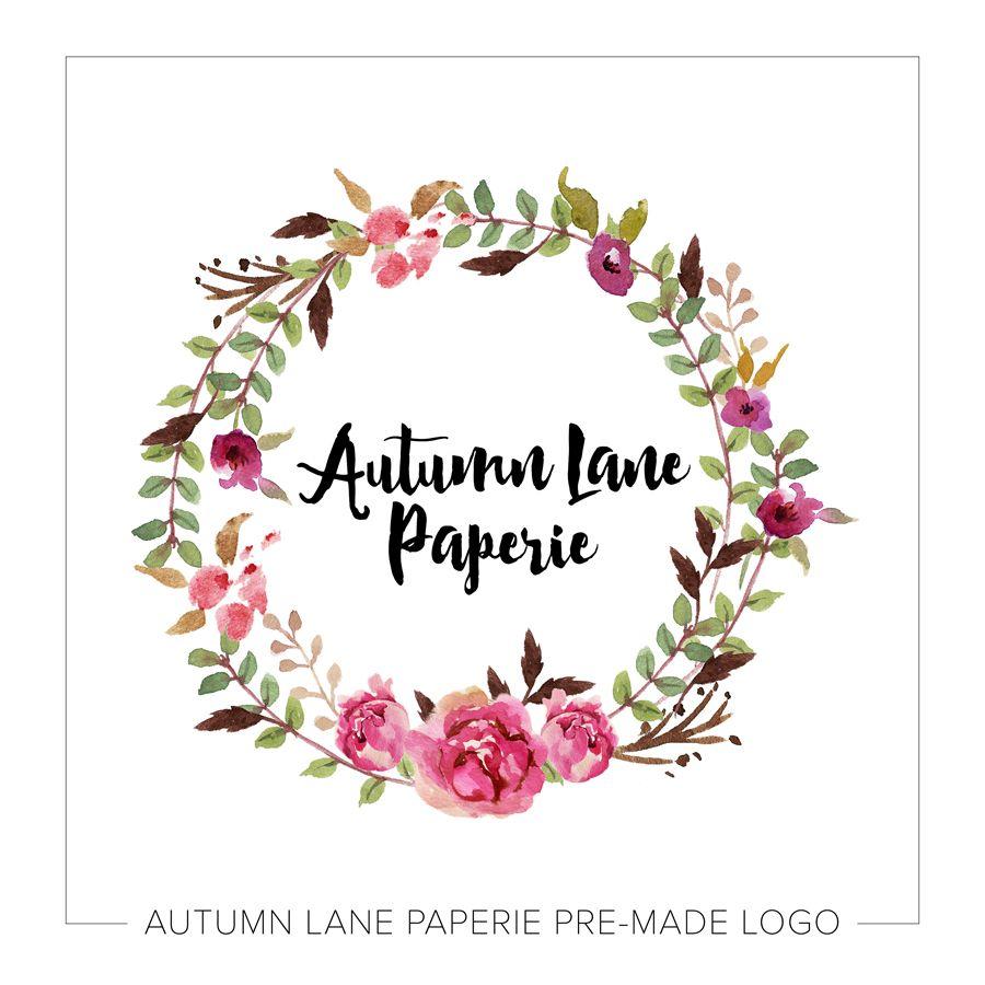 Wreath Logo - Pink Watercolor Floral Wreath Logo Lane Paperie