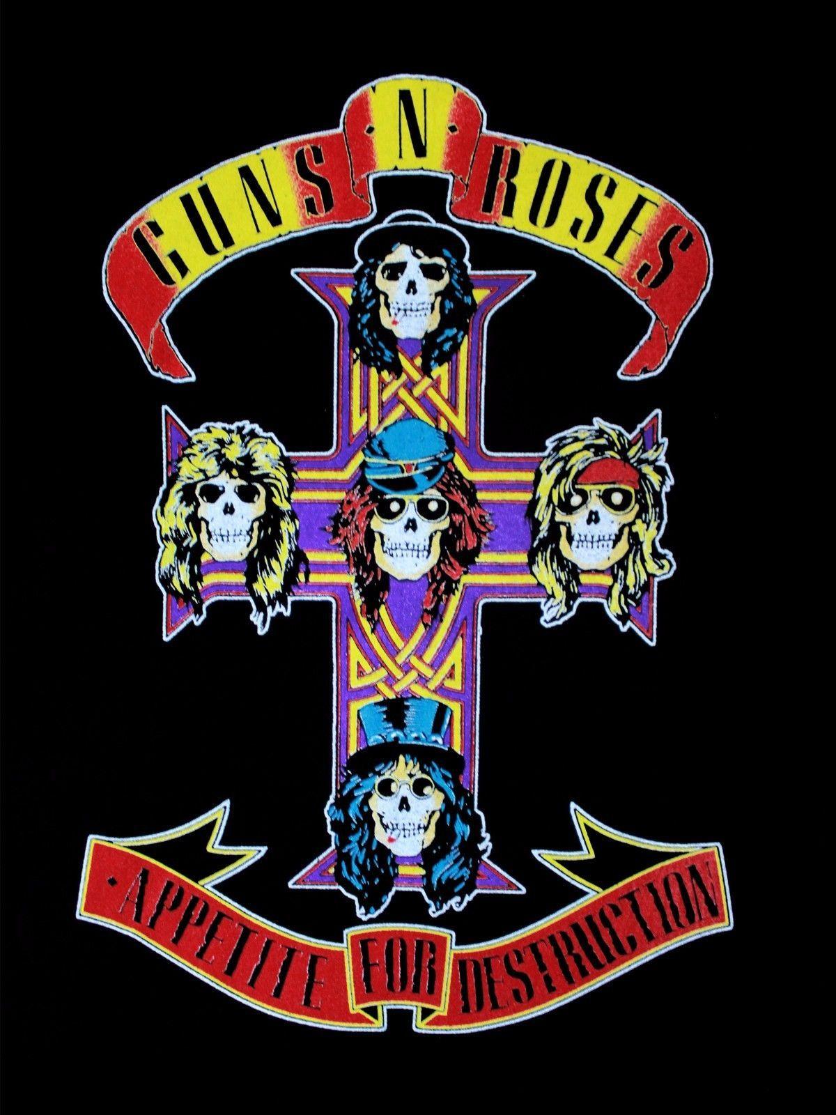 Guns and Roses Logo - Guns N Roses Logo Appetite for Destruction Cross Slash Black Mens T