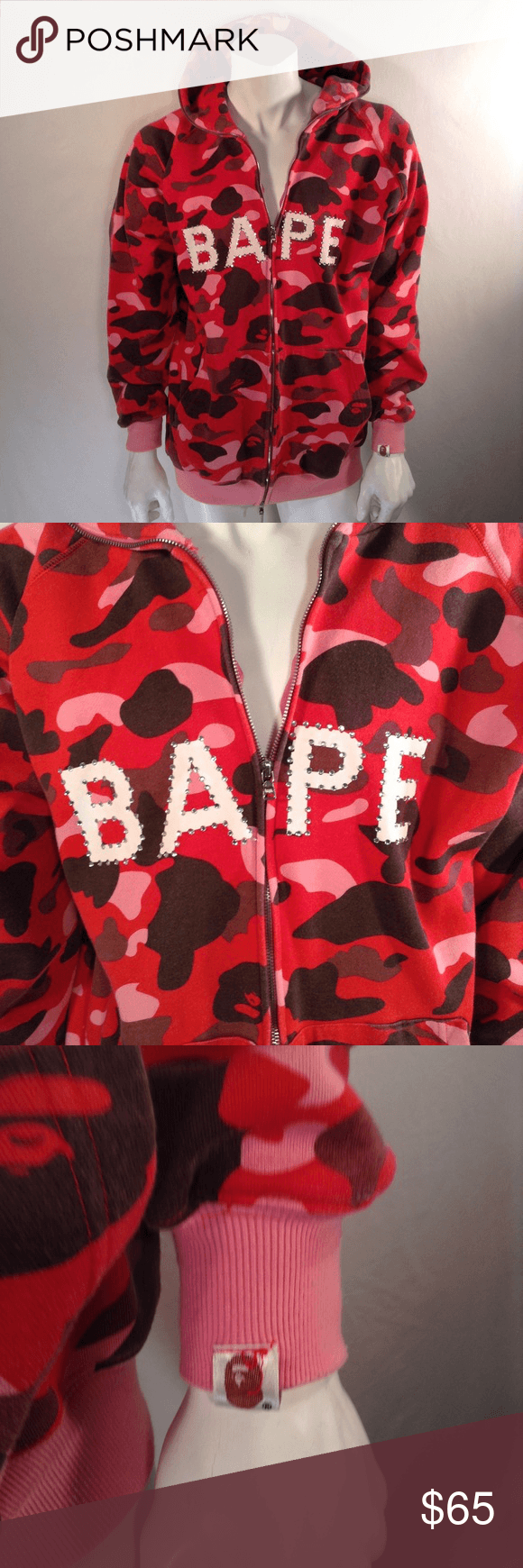 Red BAPE Camo Logo - Bape A bathing Ape Red Camo Hoodie Size XXL A red hoodie