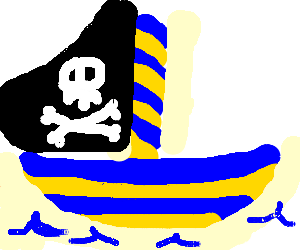 Blue and Yellow Pirate Logo - Blue and yellow pirate ship on the sea
