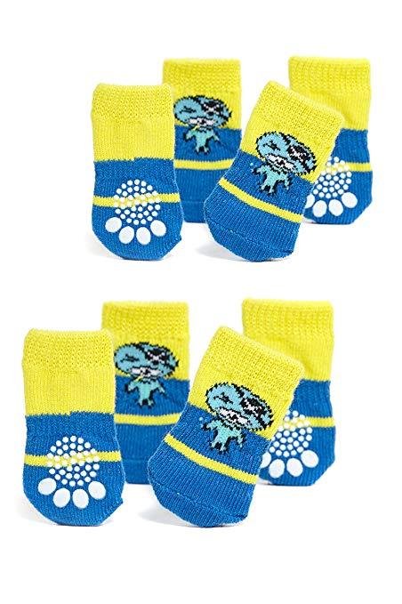 Blue and Yellow Pirate Logo - Amazon.com : Toy / Small Dog Non Slip 2 sock packs (8 pcs)