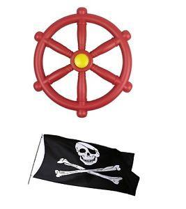 Blue and Yellow Pirate Logo - Kids Pirate Wheel Red for Climbing Frames plus a FREE Jolly Roger