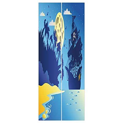Blue and Yellow Pirate Logo - 3D Door Wall Mural Wallpaper Stickers Pirate, Night