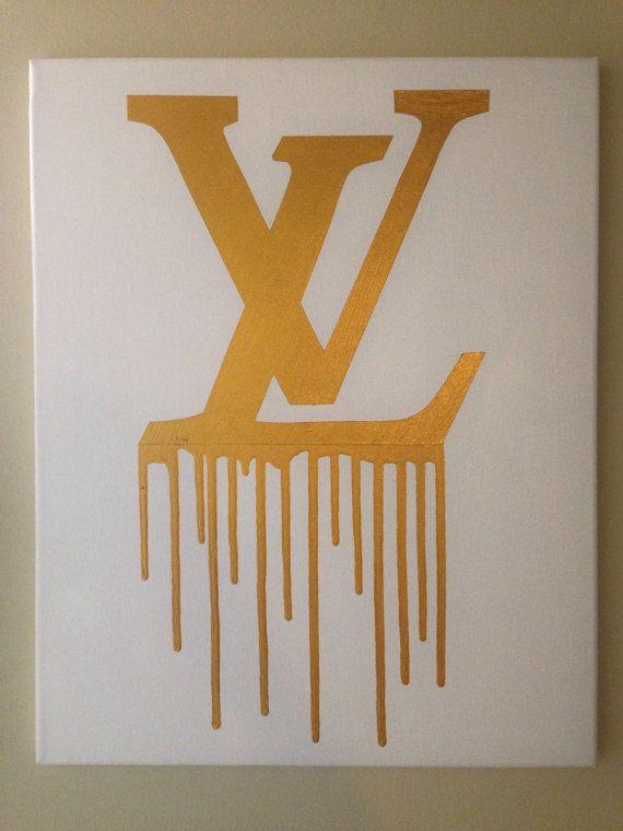 Drip Gold and White Logo - Louis Vuitton Drip Painting (16x20) lv Inspired, White and Gold Art ...
