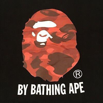 Red BAPE Camo Logo - PRE-OWNED BAPE A Bathing Ape Red Camo Face Logo Black T-shirt XL ...