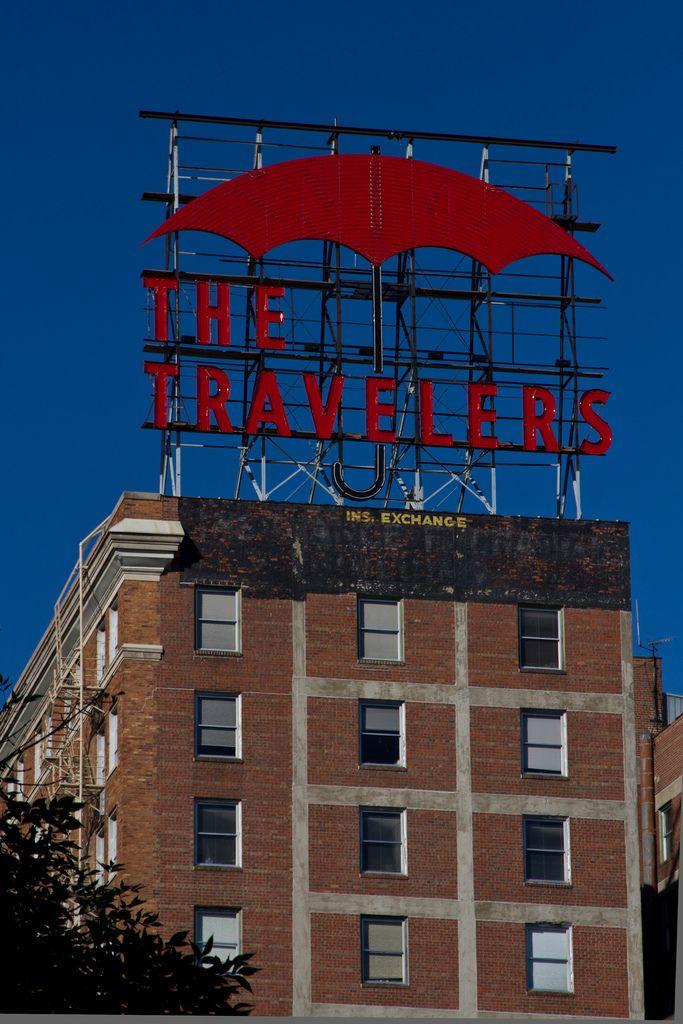 Travelers Umbrella Logo - Red Travelers Sign - Des Moines, Iowa | One of the most reco… | Flickr