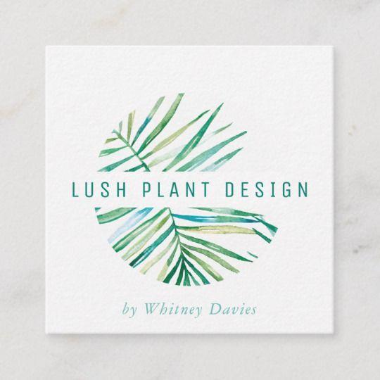 Palm Leaf Logo - MODERN PALM LEAF LOGO lush botanical life green Square Business Card ...