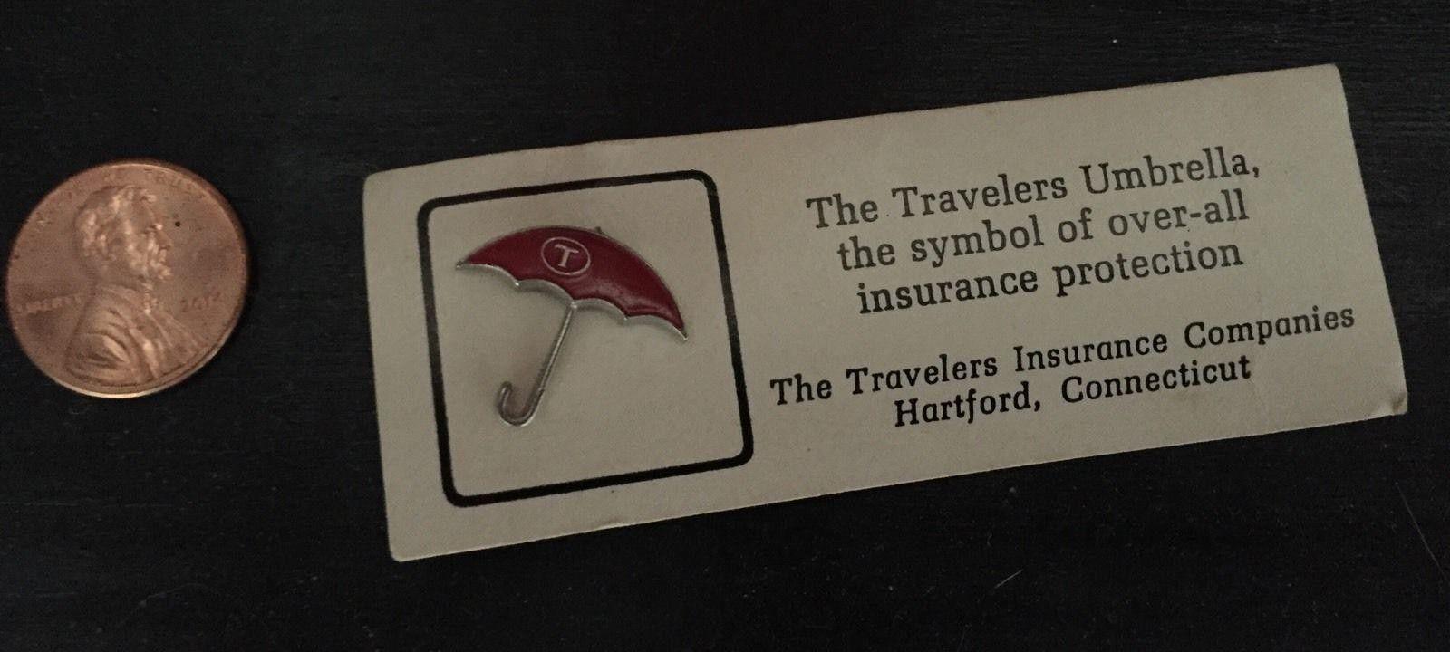 Red Umbrella Travelers Logo - Vintage TRAVELERS INSURANCE COMPANY RED UMBRELLA PIN On Card Free