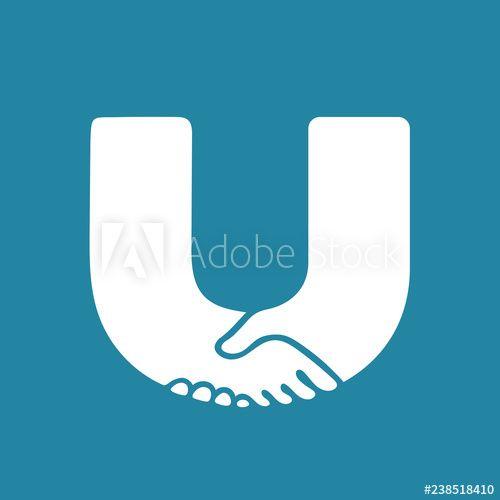 White and Blue U Logo - Handshake, U Shaped Logo, Union Concept, Teamwork Symbol, White Icon