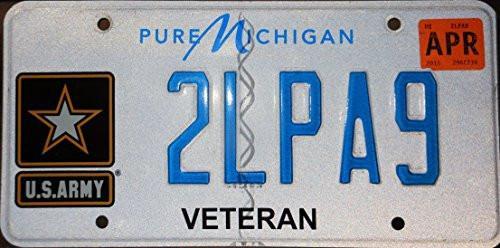 White and Blue U Logo - Michigan Veteran State License Plate with Blue Letters on White and ...