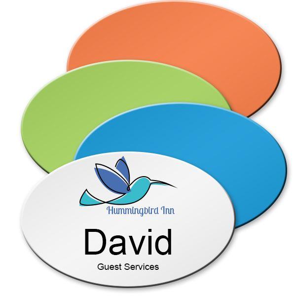 Oval White and Blue Lines Logo - OVAL WHITE//BLUE NAME BADGE FULL COLOR LOGO 2 LINES OF PRINT