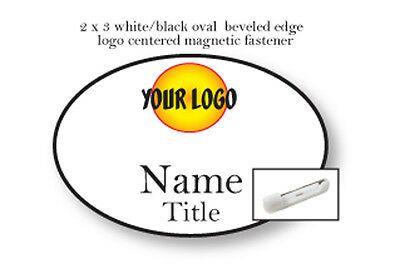 Oval White and Blue Lines Logo - OVAL WHITE / Blue Name Badge Full Color Logo 2 Lines Of Print Pin