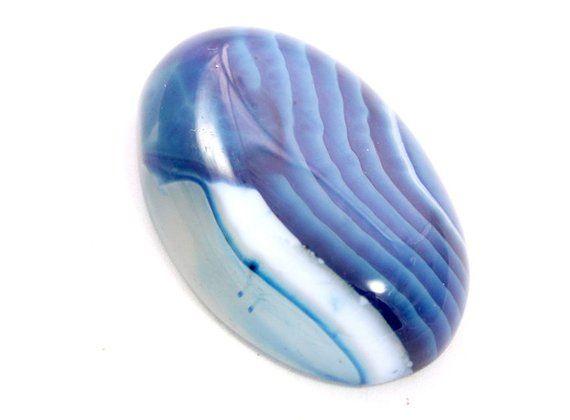 Oval White and Blue Lines Logo - Dark Blue Agate Cabochon. An Oval Striped Stone for Creating | Etsy