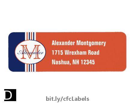 Oval White and Blue Lines Logo - These return address labels feature nautical navy blue, white
