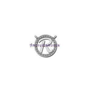 Diamond R Logo - 0.15 ct F VS round diamond R initial circle pendant 14k white gold ...