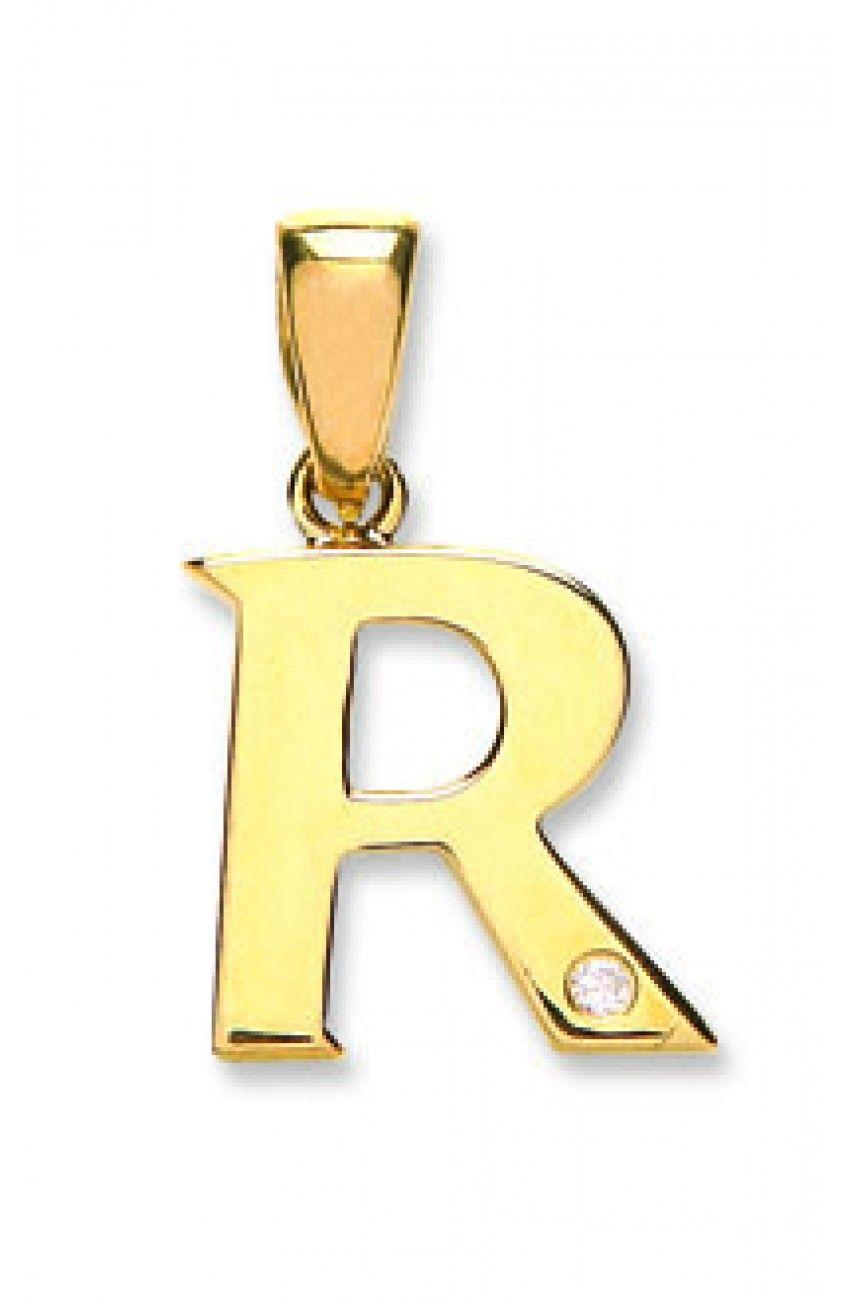 Diamond R Logo - 9ct Yellow Gold 0.01ct Diamond R Initial