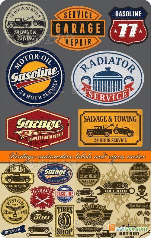 Vintage Automotive Garage Logo - Vintage automotive labels and signs vector » Bestgfx - Heaven of ...