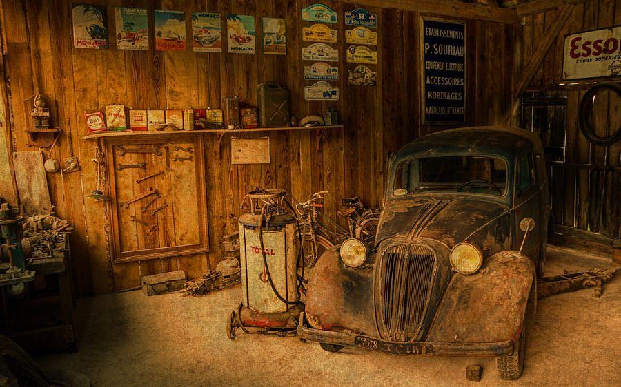 Vintage Automotive Garage Logo - Vintage Auto Repair Garage With Truck And Signs Mixed Media by ...