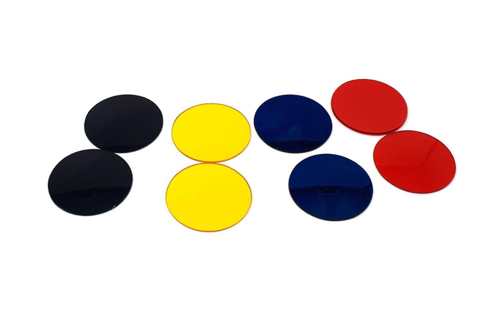 Red Black and Blue Round Logo - Pack of Steampunk Goggle Lenses Red Black Blue and Yellow Spikey