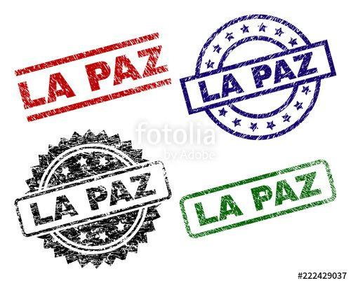 Red Black and Blue Round Logo - LA PAZ seal stamps with corroded surface. Black, green, red, blue
