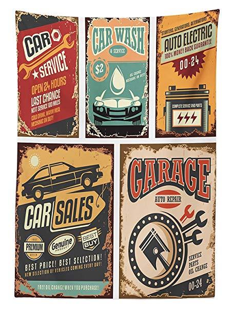 Vintage Automotive Garage Logo - vipsung Vintage Decor Tablecloth Nostalgic Art Auto Service Garage