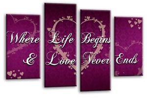 Purple Grey and Red Logo - Love Quote Art Picture Purple Grey Red Wall Canvas Heart Split 4 Panel