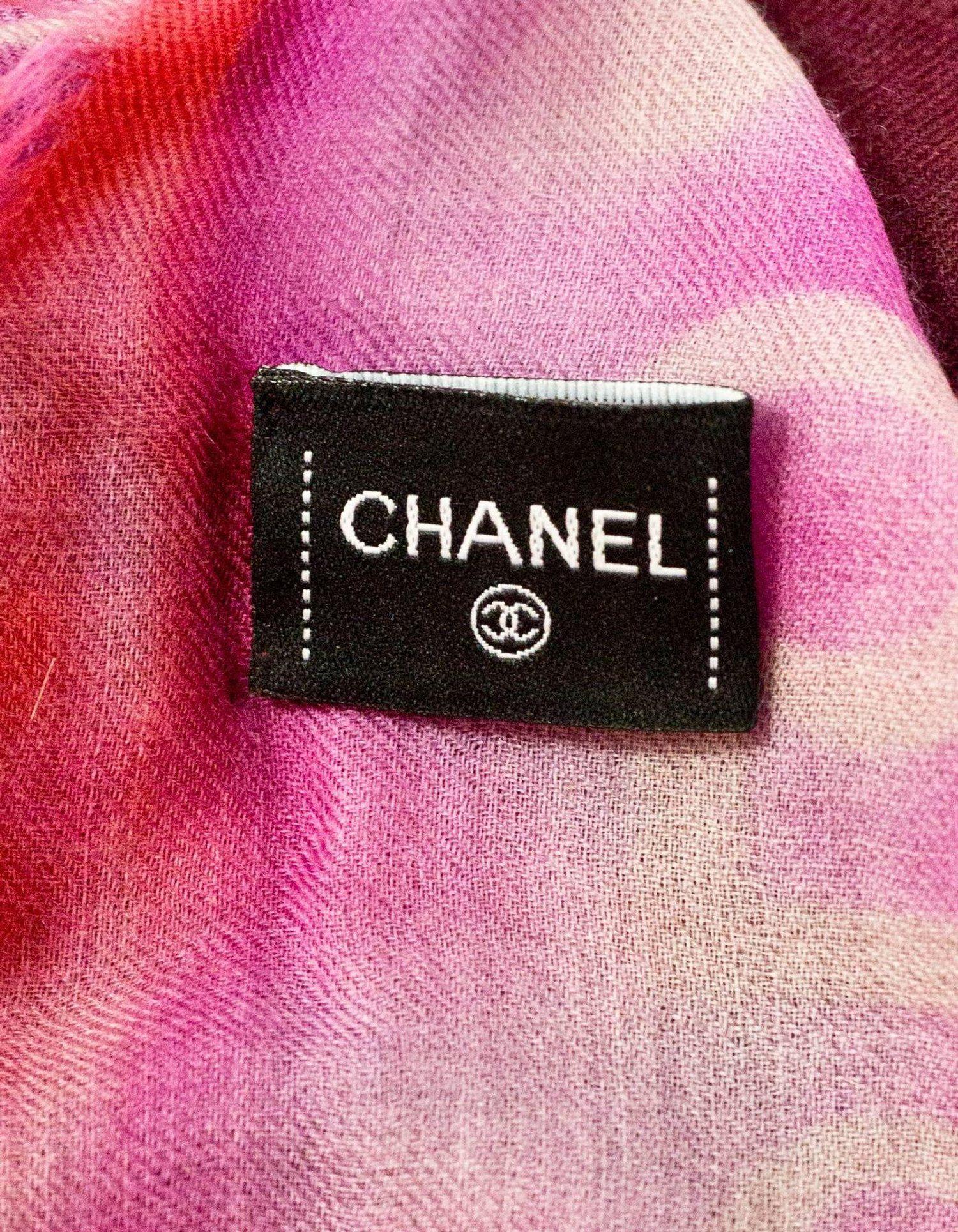 Purple Grey and Red Logo - Chanel Purple, Red and Pink Logo Cashmere Scarf Shawl at