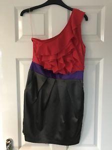 Purple Grey and Red Logo - Lipsy Colour Block One Shoulder Short Dress Size 10 Red Purple Grey