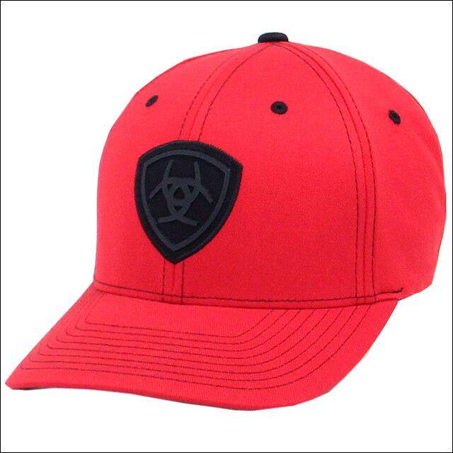 Red and Black Western Logo - Ariat Western Mens Hat Baseball Cap Flex Fit Logo Red L Xl 1512404