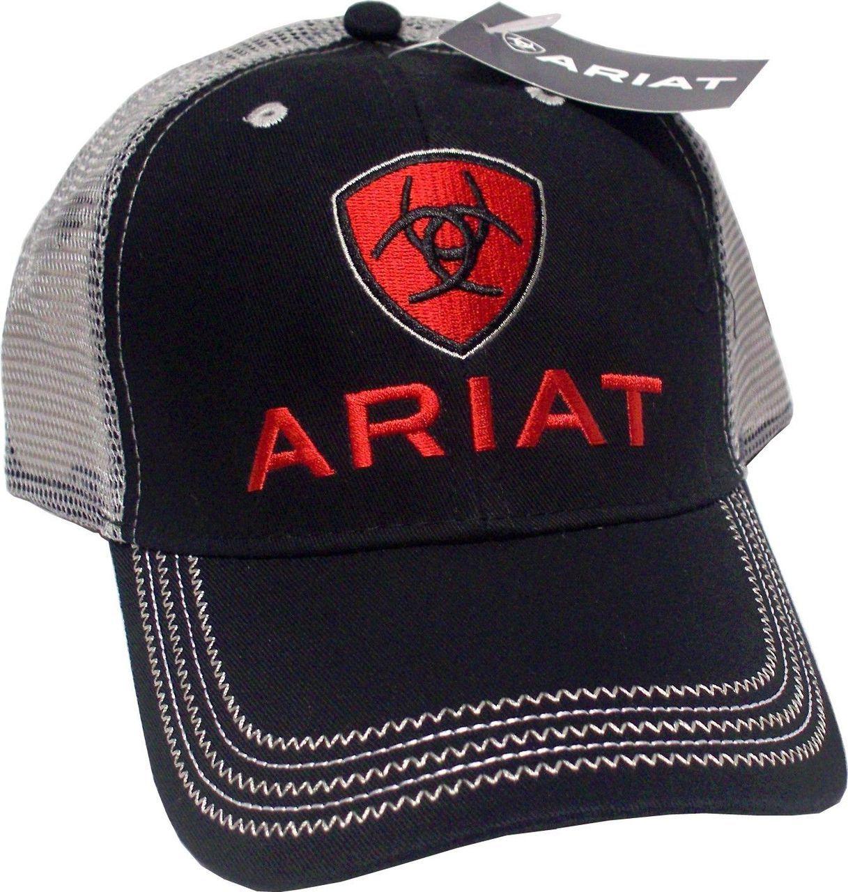 Red and Black Western Logo - Ariat Boots Logo Black Gray Red Mesh Backing Adjustable Snapback