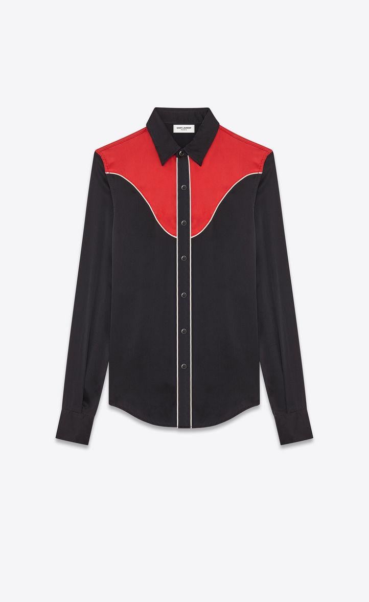 Red and Black Western Logo - Saint Laurent Slim Western Shirt In Black And Red Silk | YSL.com