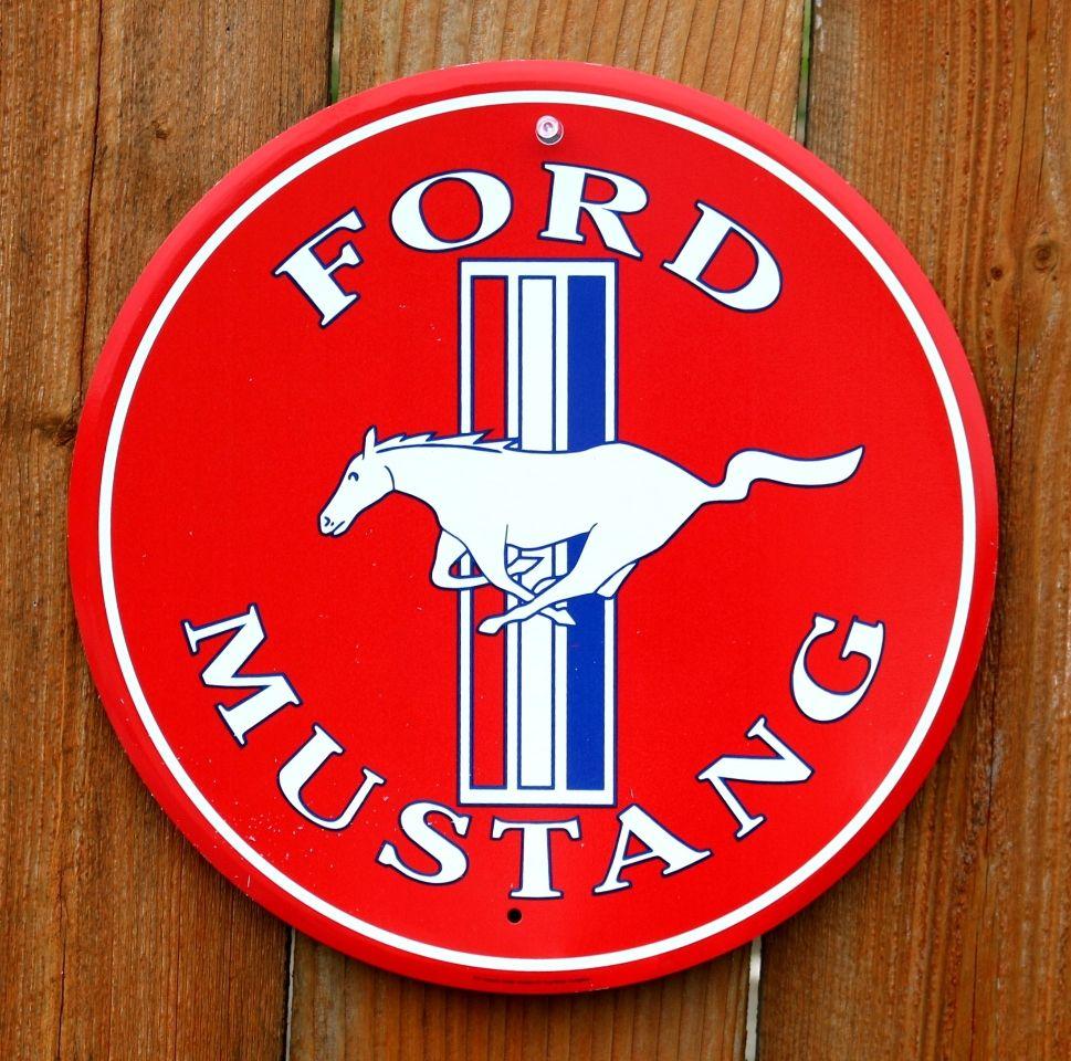 Red Shelby Logo - Ford Mustang White Pony Logo Tin Round Sign Red Shelby GT 5.0 5L ...