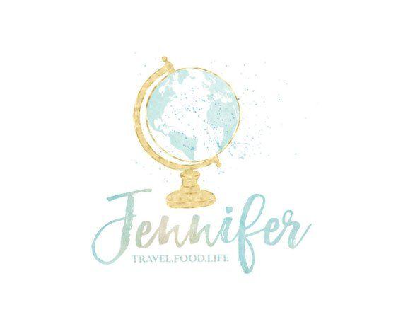 Gold Globe Logo - mint watercolor globe logo design earth gold travel blog world