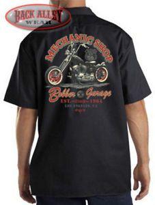 Old School Mechanic Shop Logo - Mechanic Shop Bobber Garage Mechanics Work Shirt Biker M 3XL Old