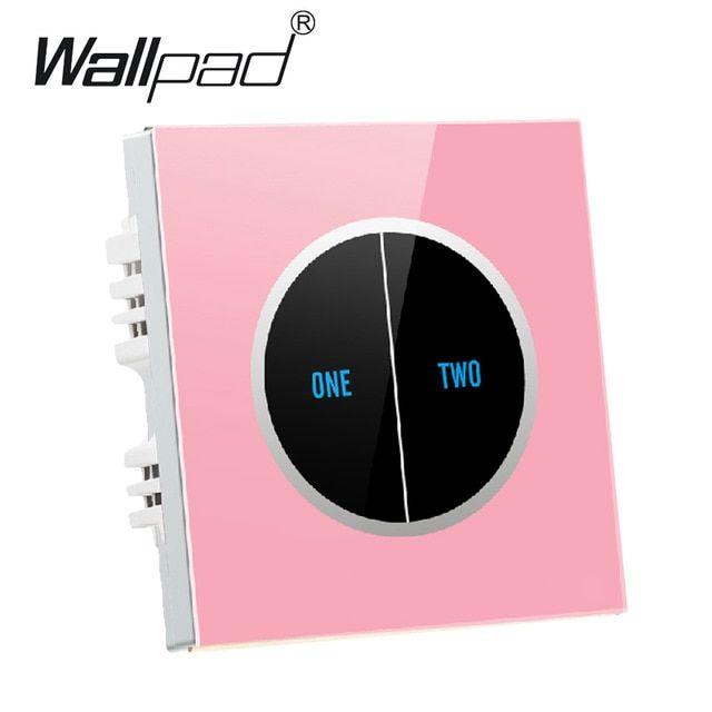 Pink Button Logo - 2 gangs 1 way Pink Glass Screen Touch Wall Light Switches Logo ...