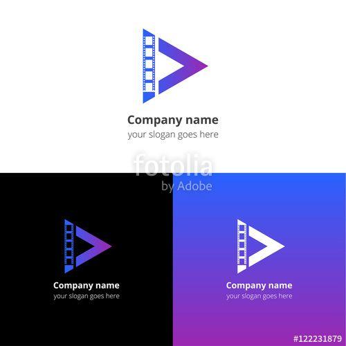 Purple Cube Logo - Play music sound button and video movie film strips flat logo icon ...