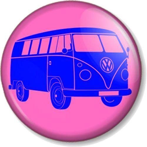 Pink Button Logo - VW Camper Van Logo Pink and Blue Pinback Button Badge Retro